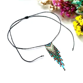 Handmade Adjustable Colorful Fringe Seed Bead Choker Necklace, Native inspired