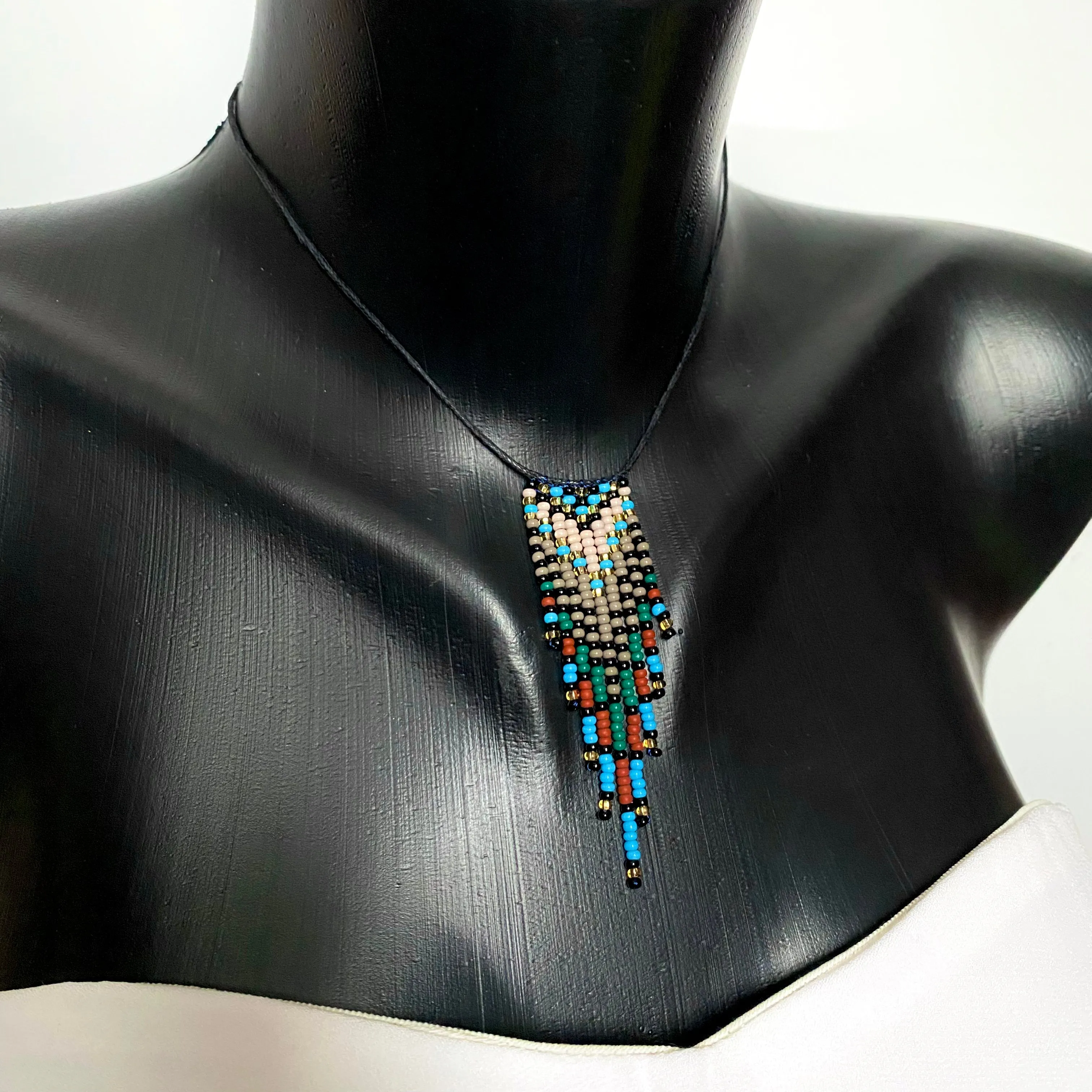 Handmade Adjustable Colorful Fringe Seed Bead Choker Necklace, Native inspired