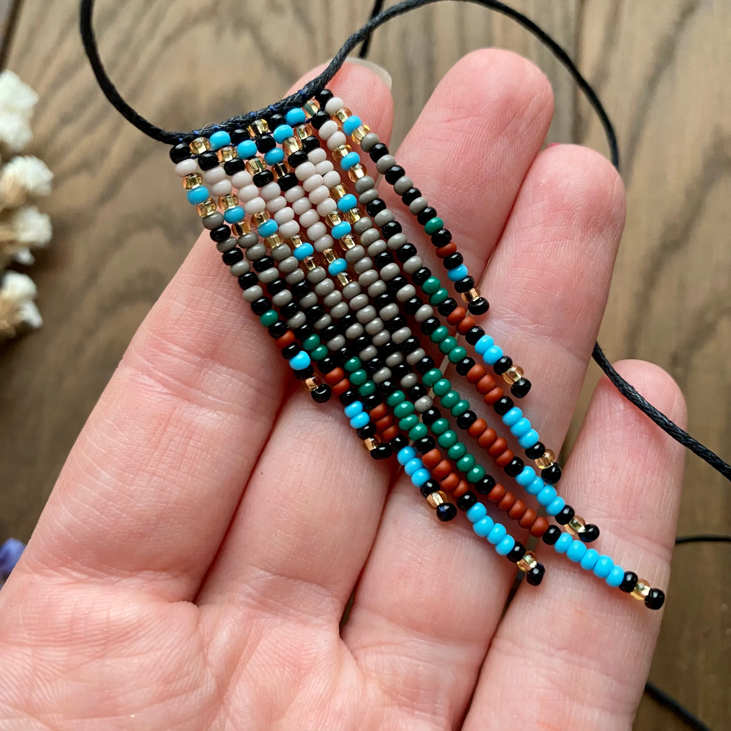 Handmade Adjustable Colorful Fringe Seed Bead Choker Necklace, Native inspired