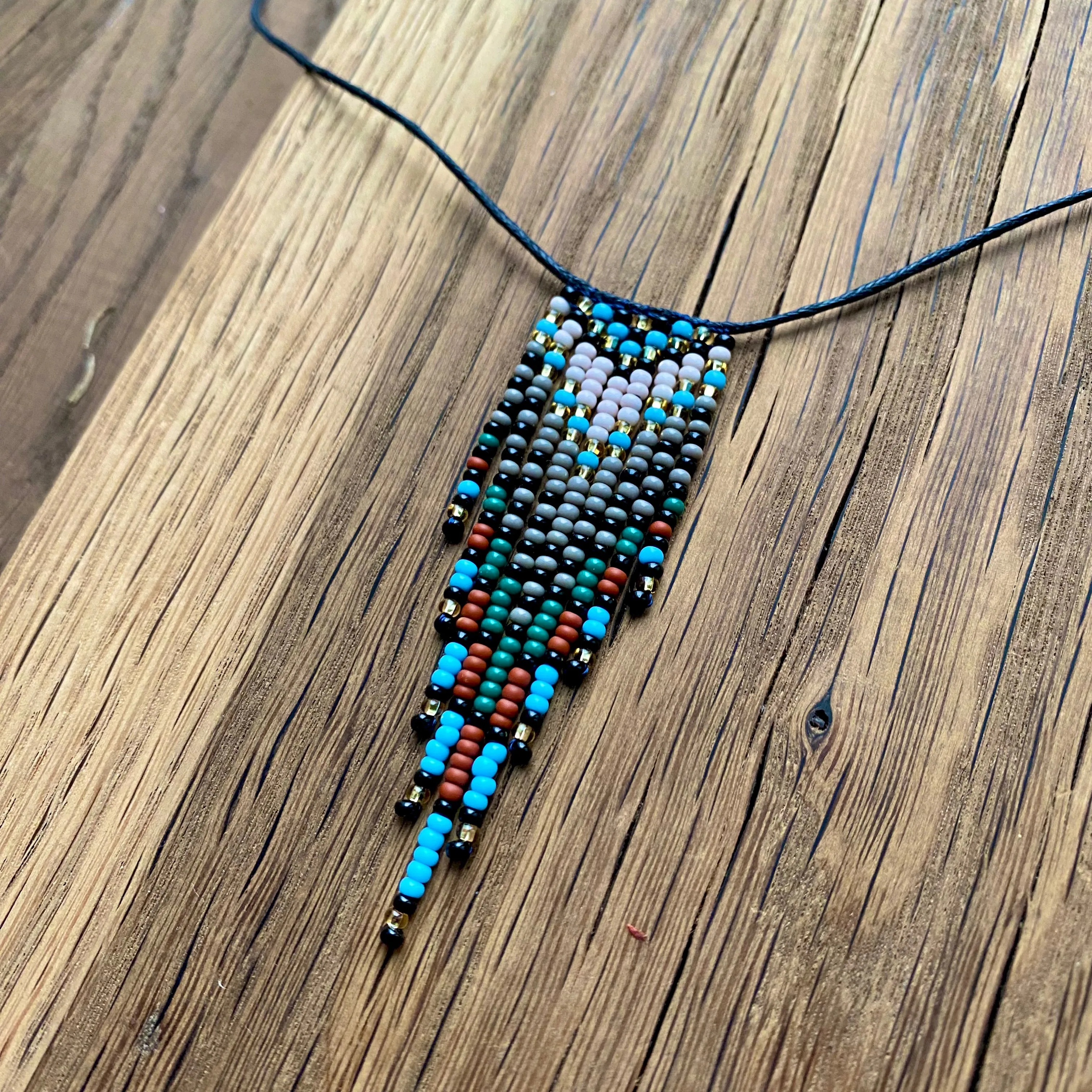 Handmade Adjustable Colorful Fringe Seed Bead Choker Necklace, Native inspired