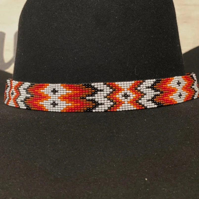 Hatband B3-2B | 13 Row Beaded White/Red/Orange/Black