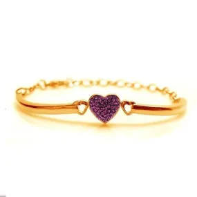 Heart Crystal Yellow Gold Plating Girl's Adjustable Bangle Bracelet