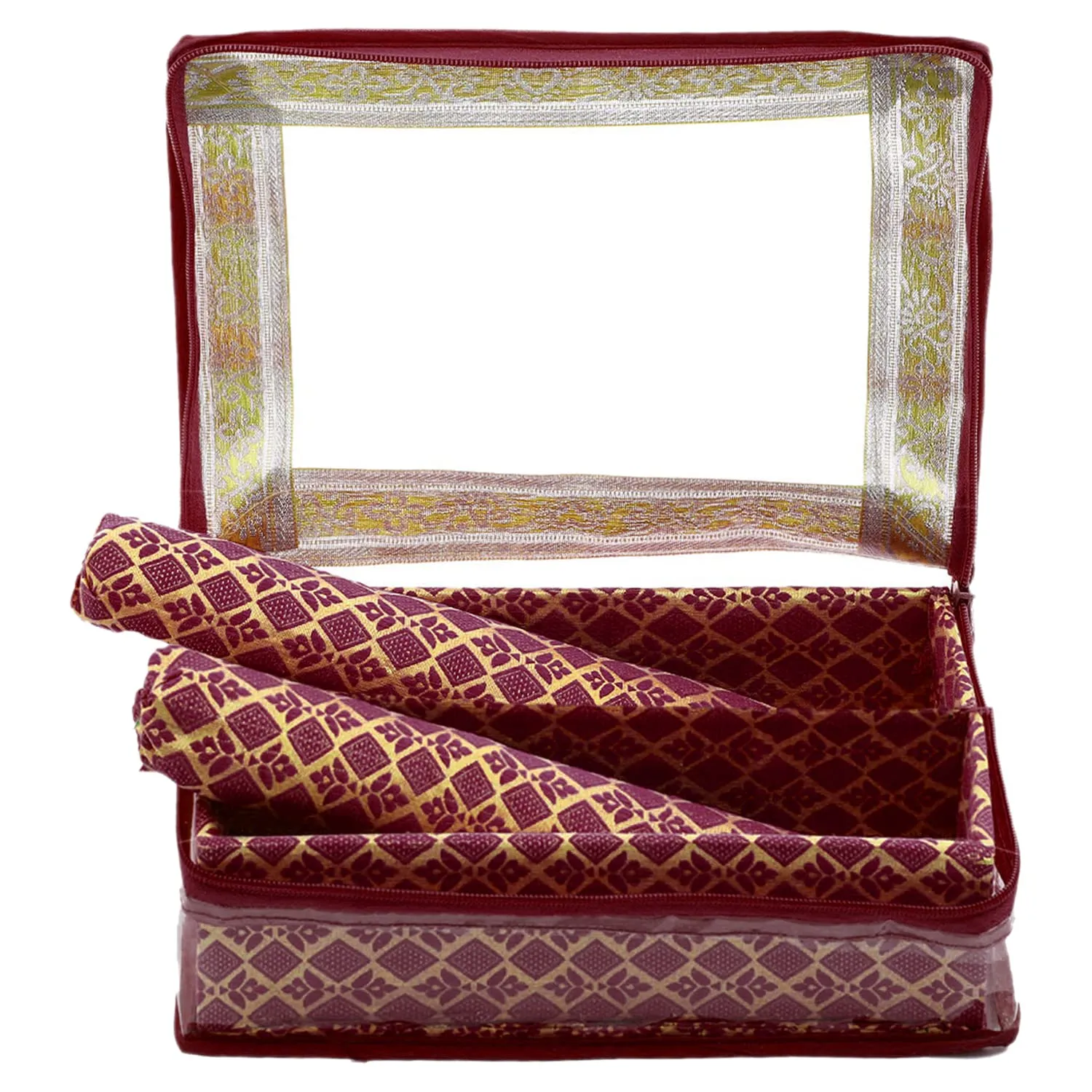 Heart Home Multipurpose Tribal Design Laminated 2 Rod Bangle Box/Organizer/Case With Tranasparent Top (Maroon)-47HH0509