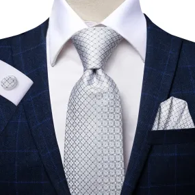 Hi-Tie Men's Wedding Tie White Plaid Dot Single Tie