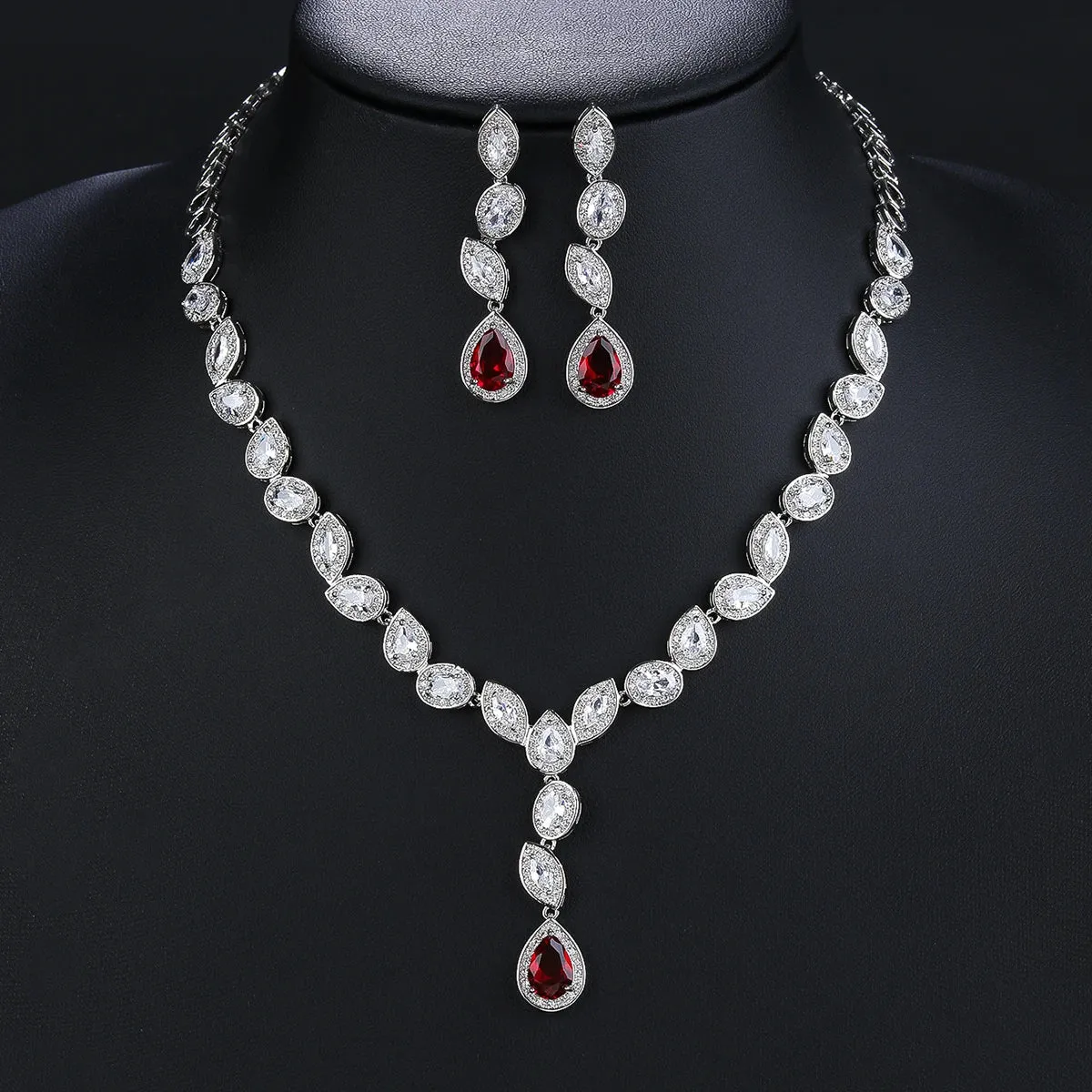 High Quality 5 Colors Zirconia Jewelry Set Bridal Wedding Party Accessories  Drop Necklace For Women CN10321