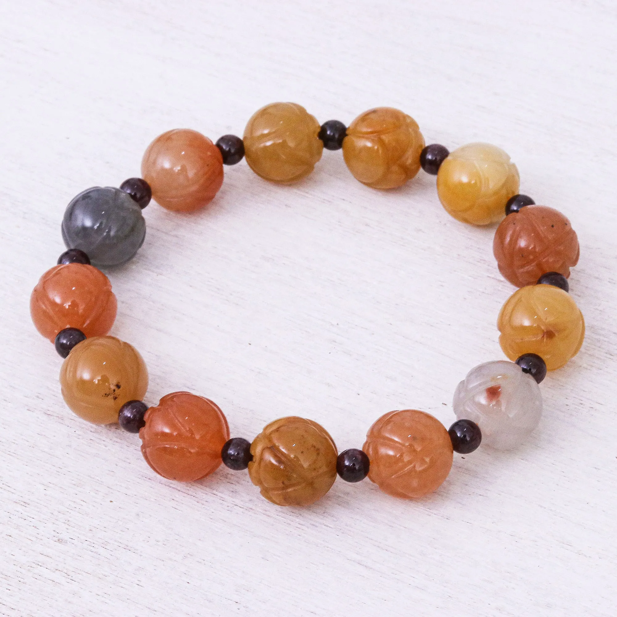 Honey Jade Hand Made Jade and Garnet Gemstone Beaded Bracelet