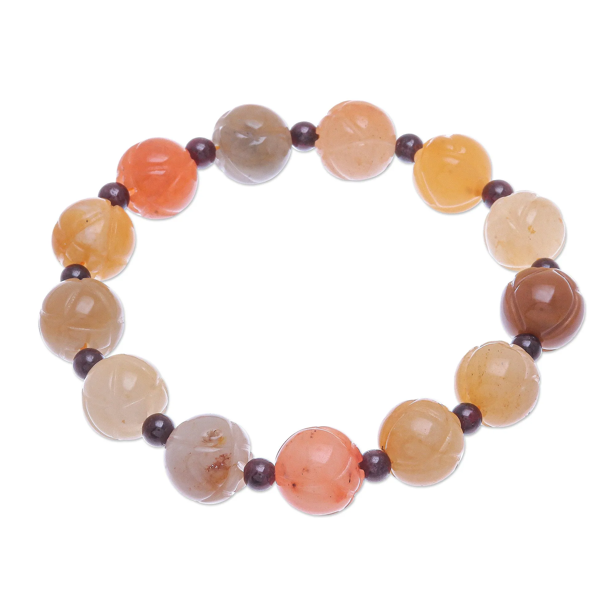 Honey Jade Hand Made Jade and Garnet Gemstone Beaded Bracelet