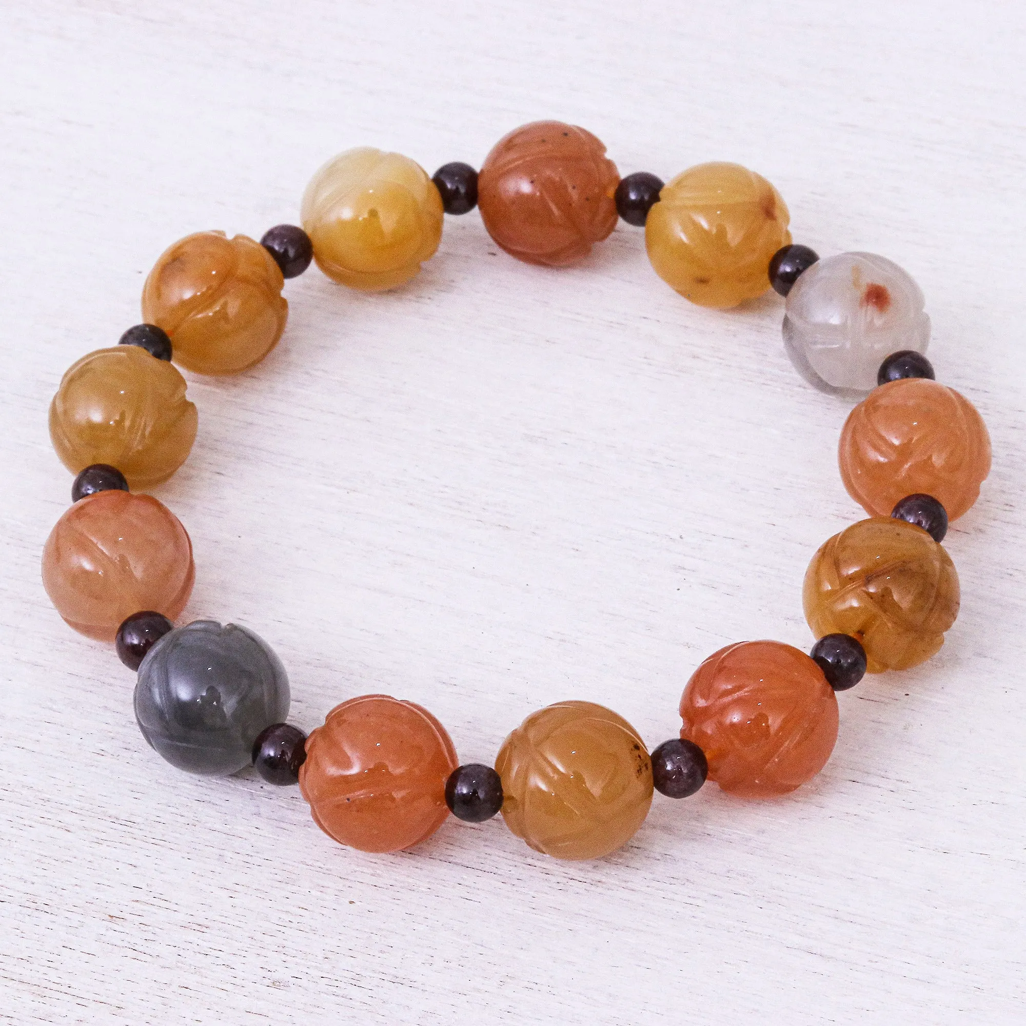 Honey Jade Hand Made Jade and Garnet Gemstone Beaded Bracelet