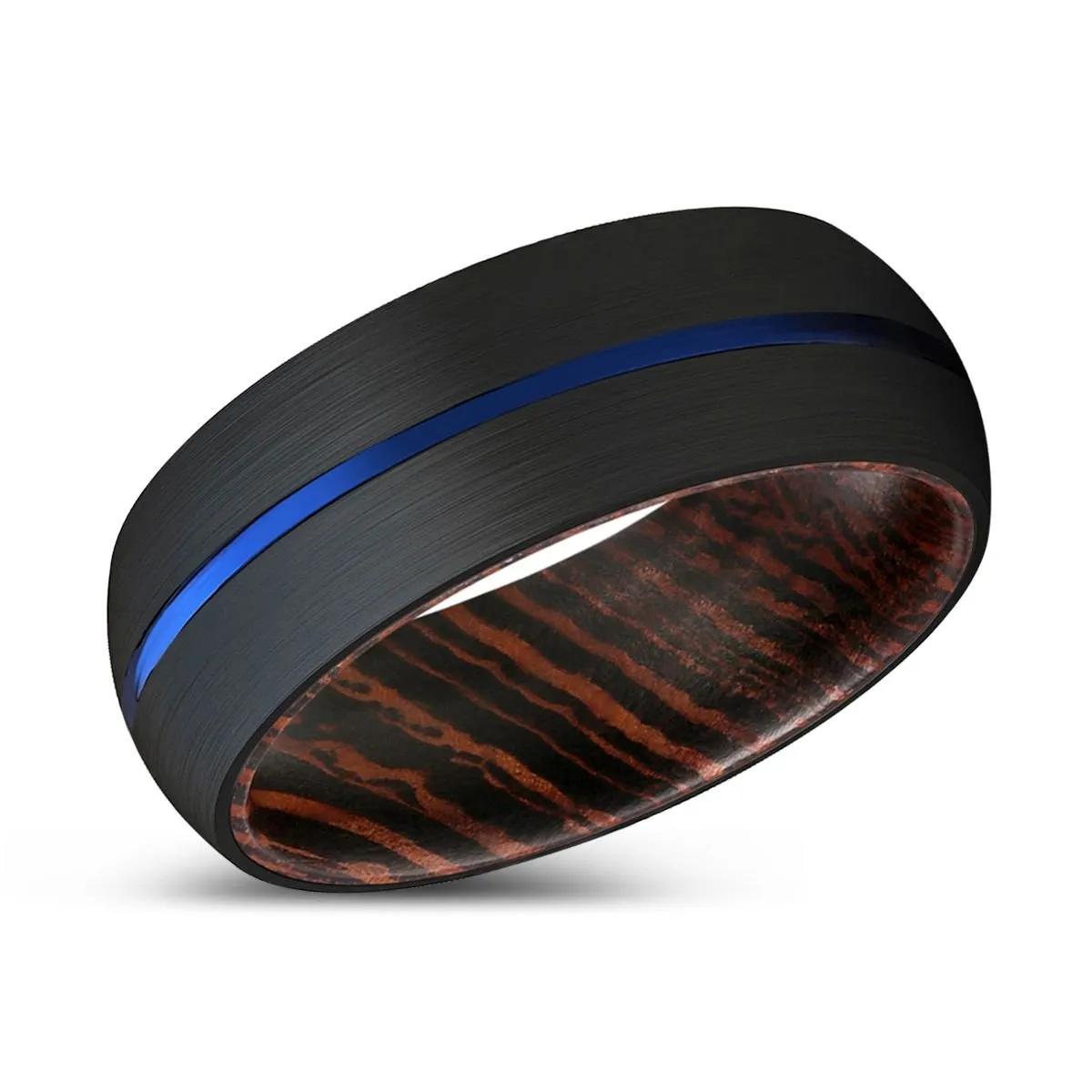 HUBS | Wenge Wood, Black Tungsten Ring, Blue Groove, Domed