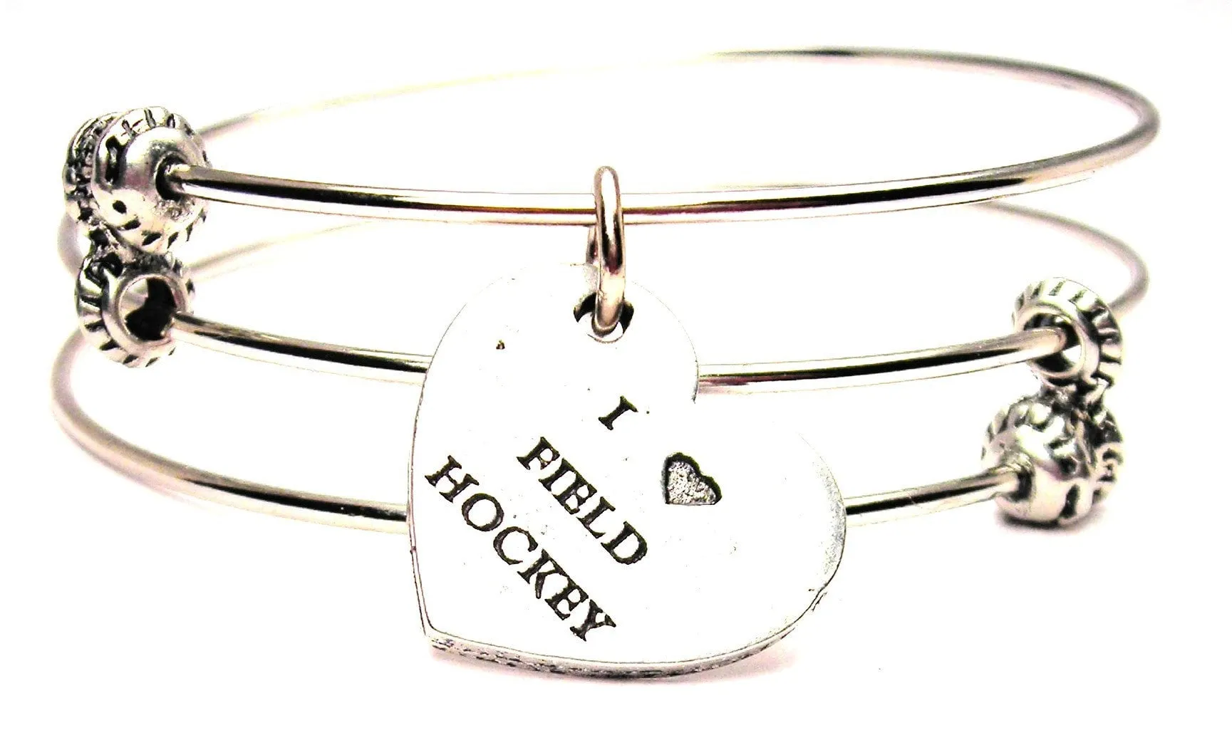 I Love Field Hockey Triple Style Expandable Bangle Bracelet