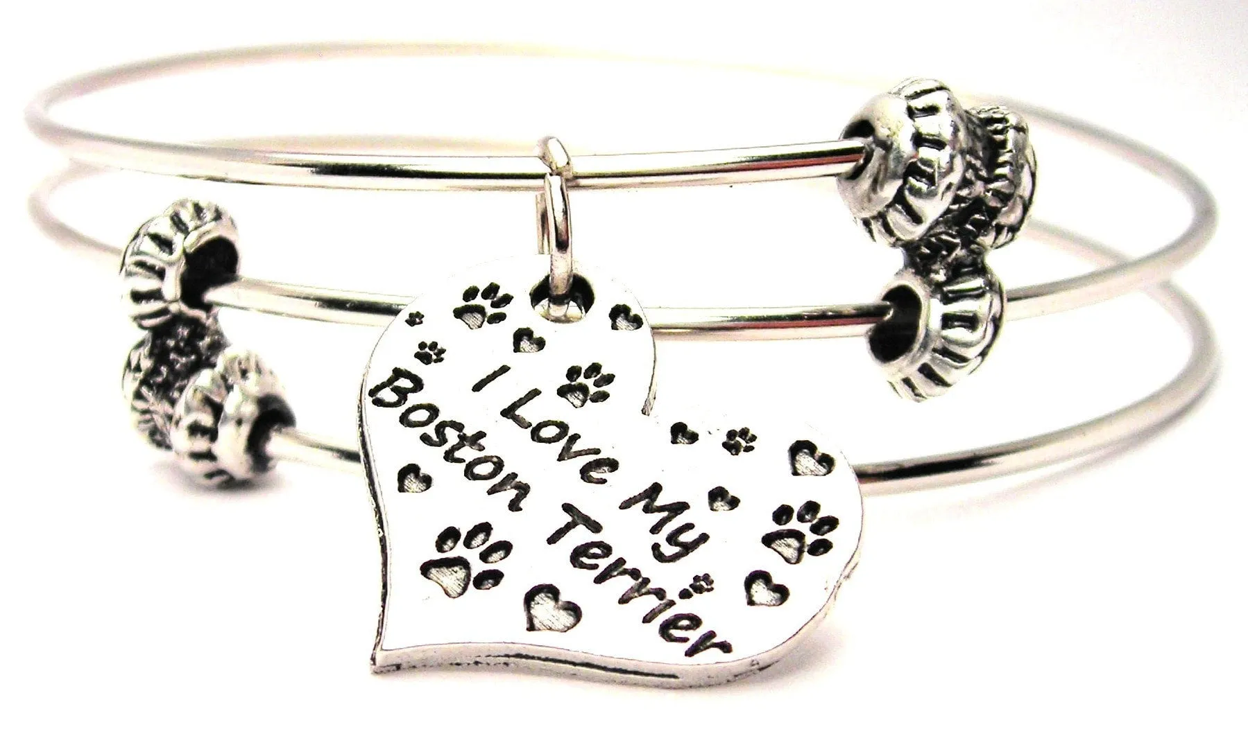 I Love My Boston Terrier Triple Style Expandable Bangle Bracelet