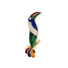 Illario Diamond Enameled Parrot Brooch