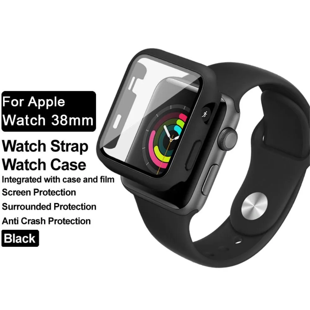 IMAK Apple Watch Series 3/2/1 38mm silicone cover with watch strap   tempered glass - Black