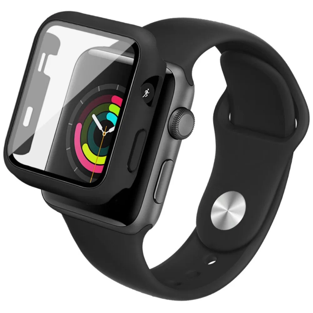 IMAK Apple Watch Series 3/2/1 38mm silicone cover with watch strap   tempered glass - Black