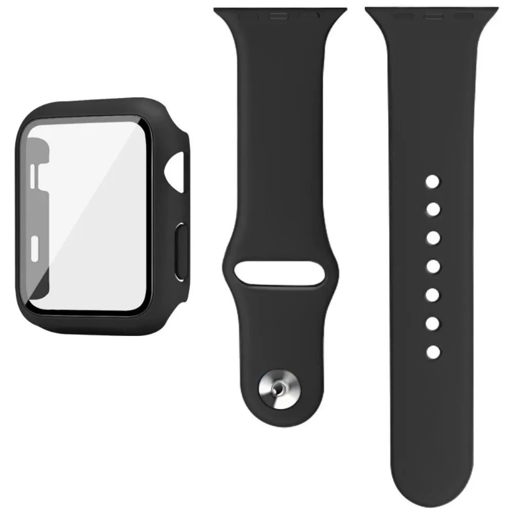 IMAK Apple Watch Series 3/2/1 38mm silicone cover with watch strap   tempered glass - Black