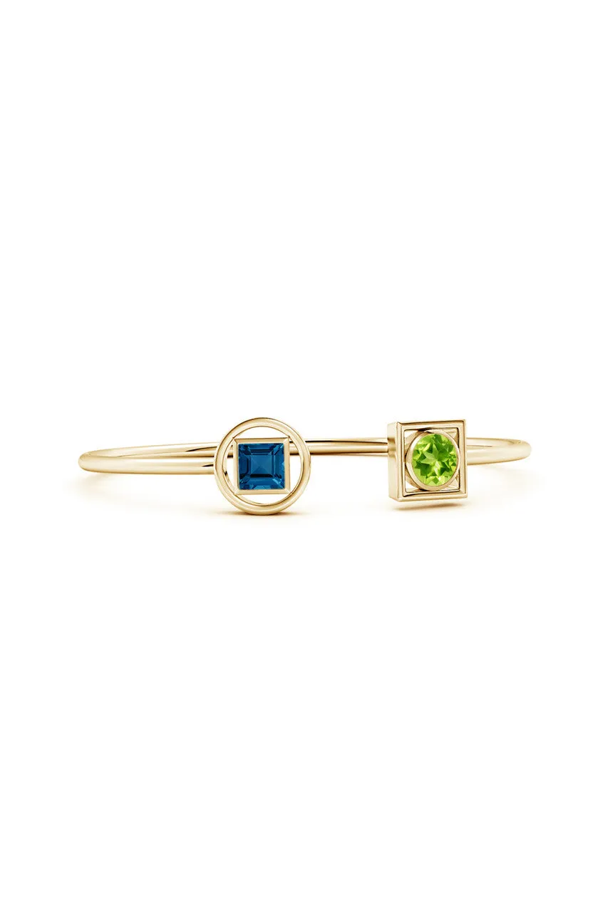 Infinity 14K Gold with Peridot & London Blue Topaz Two Stone Open Bracelet