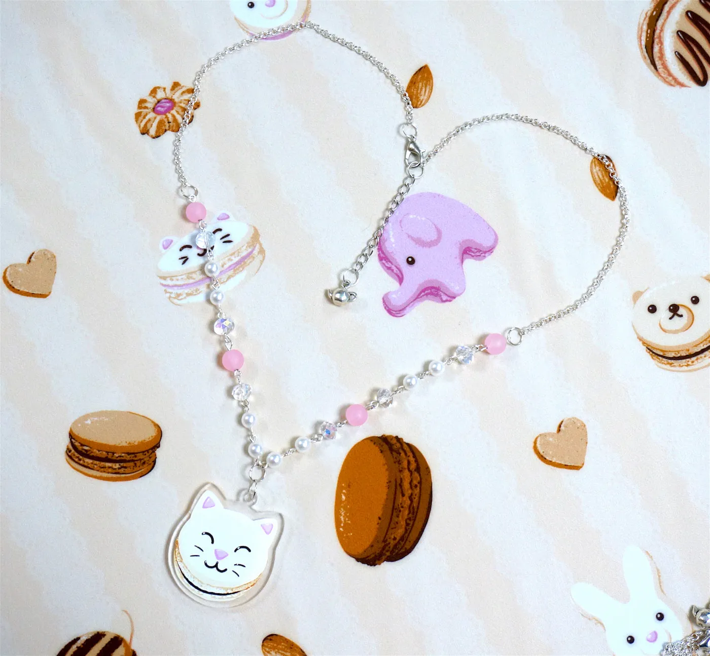 Instant Shipping! Sloth or Cat Lovely Macaron Necklace (2 Colors)