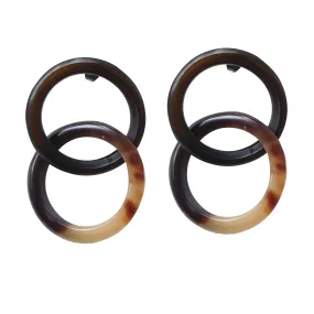 Jasmino Minimalist Black Brown Double Circle Stud Earrings Made By Natural Buffalo Horn