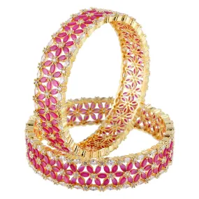 JDX Designer Gold Plated American Diamond Studded Metall Bangles for Women and Girls