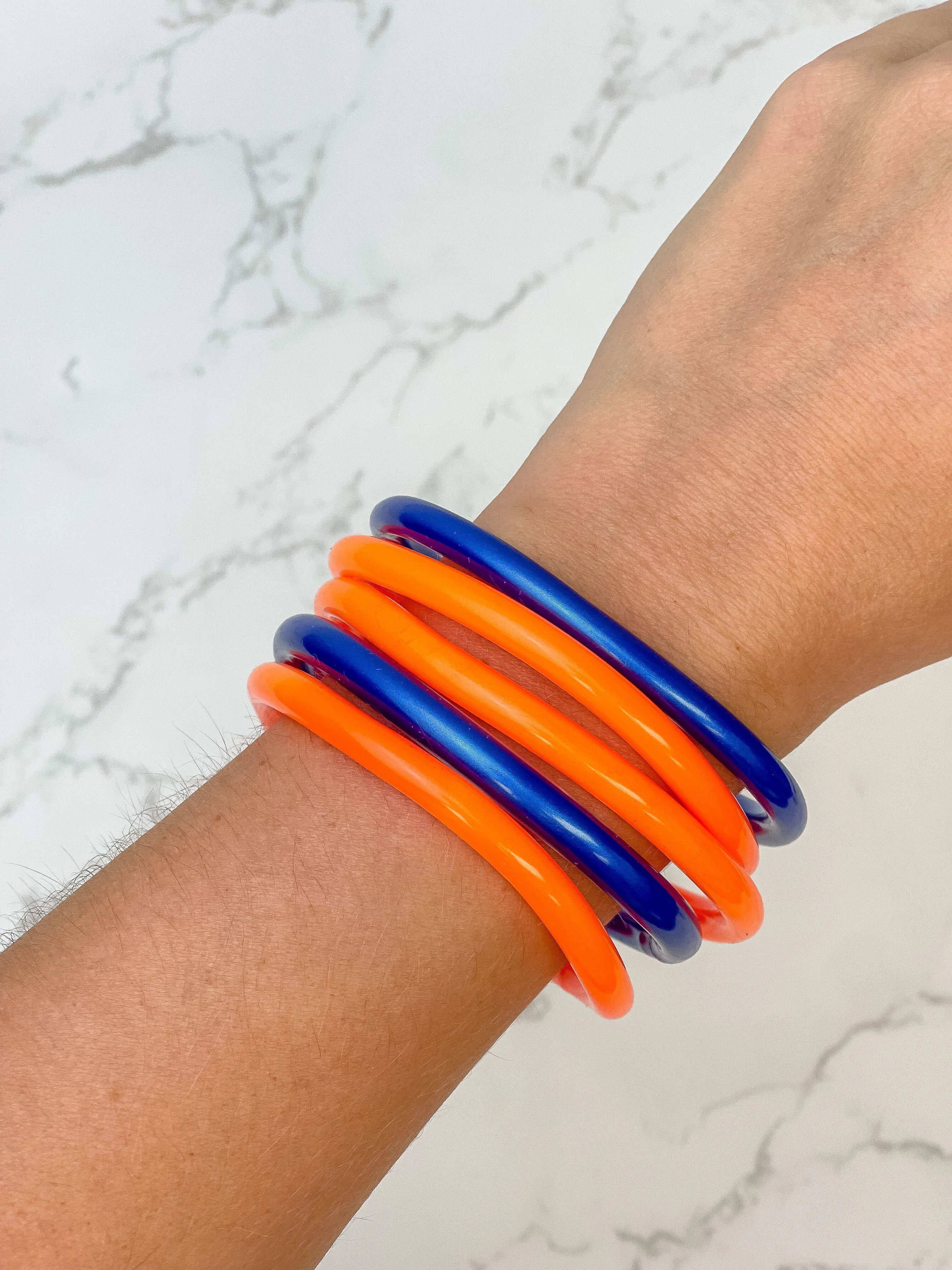 Jelly Bangle Set - Blue & Orange