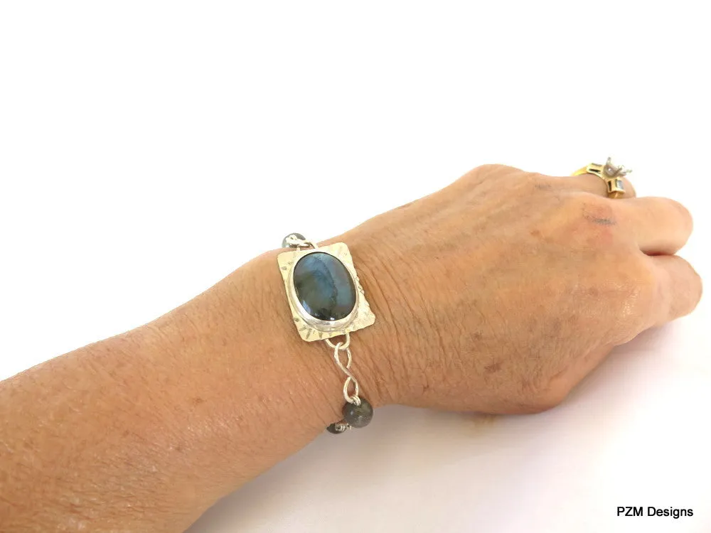 Labradorite silver bracelet, artisan made line bracelet