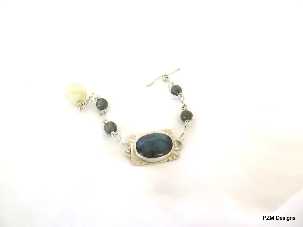 Labradorite silver bracelet, artisan made line bracelet