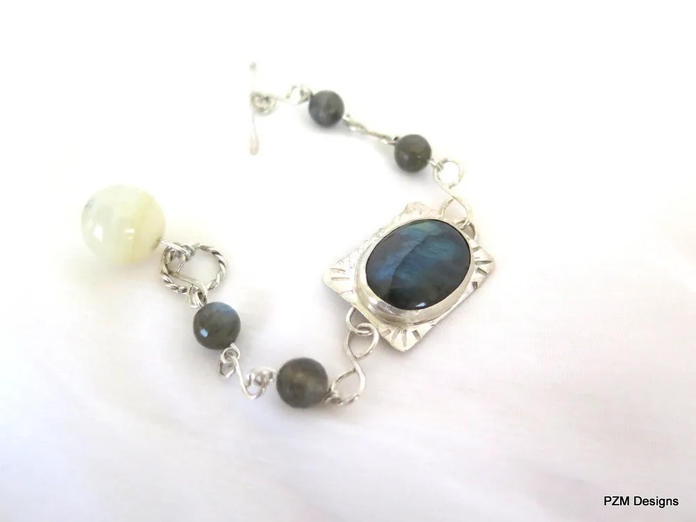 Labradorite silver bracelet, artisan made line bracelet