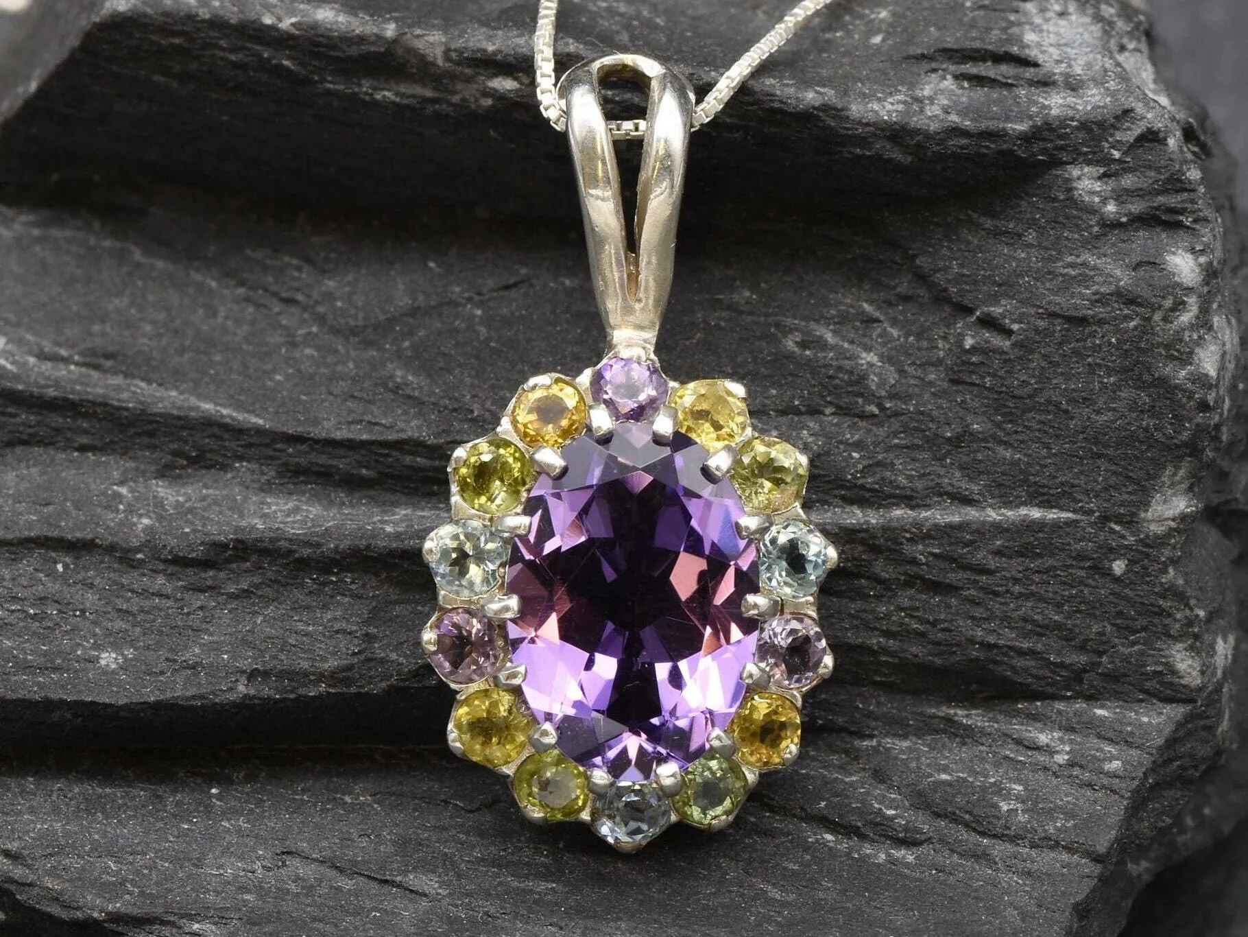 Large Amethyst Pendant - Purple Victorian Necklace - Statement Flower Necklace