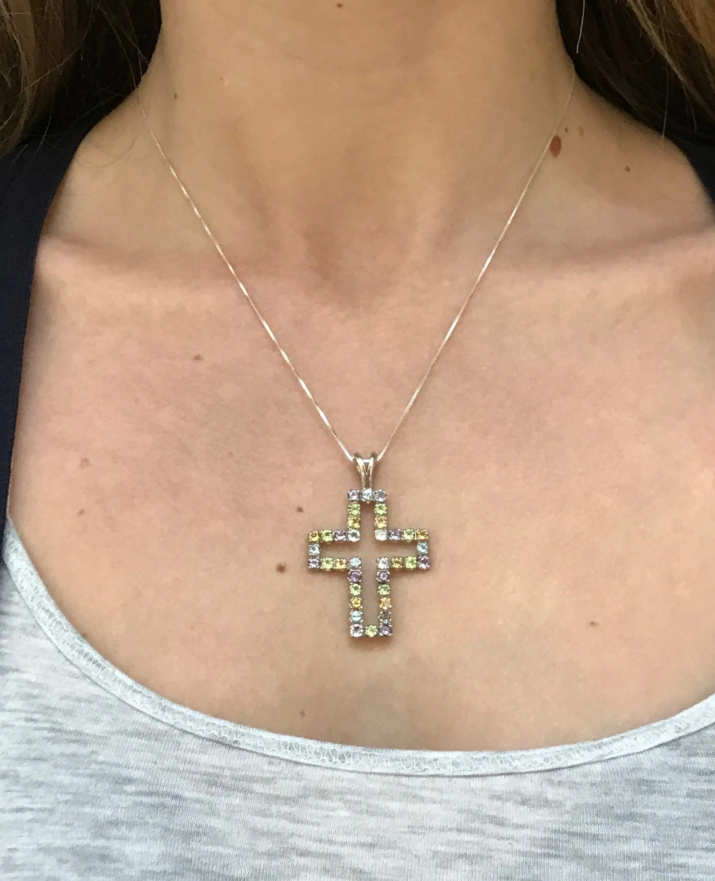 Large Cross Necklace - Genuine Topaz Pendant - Cross Citrine Necklace