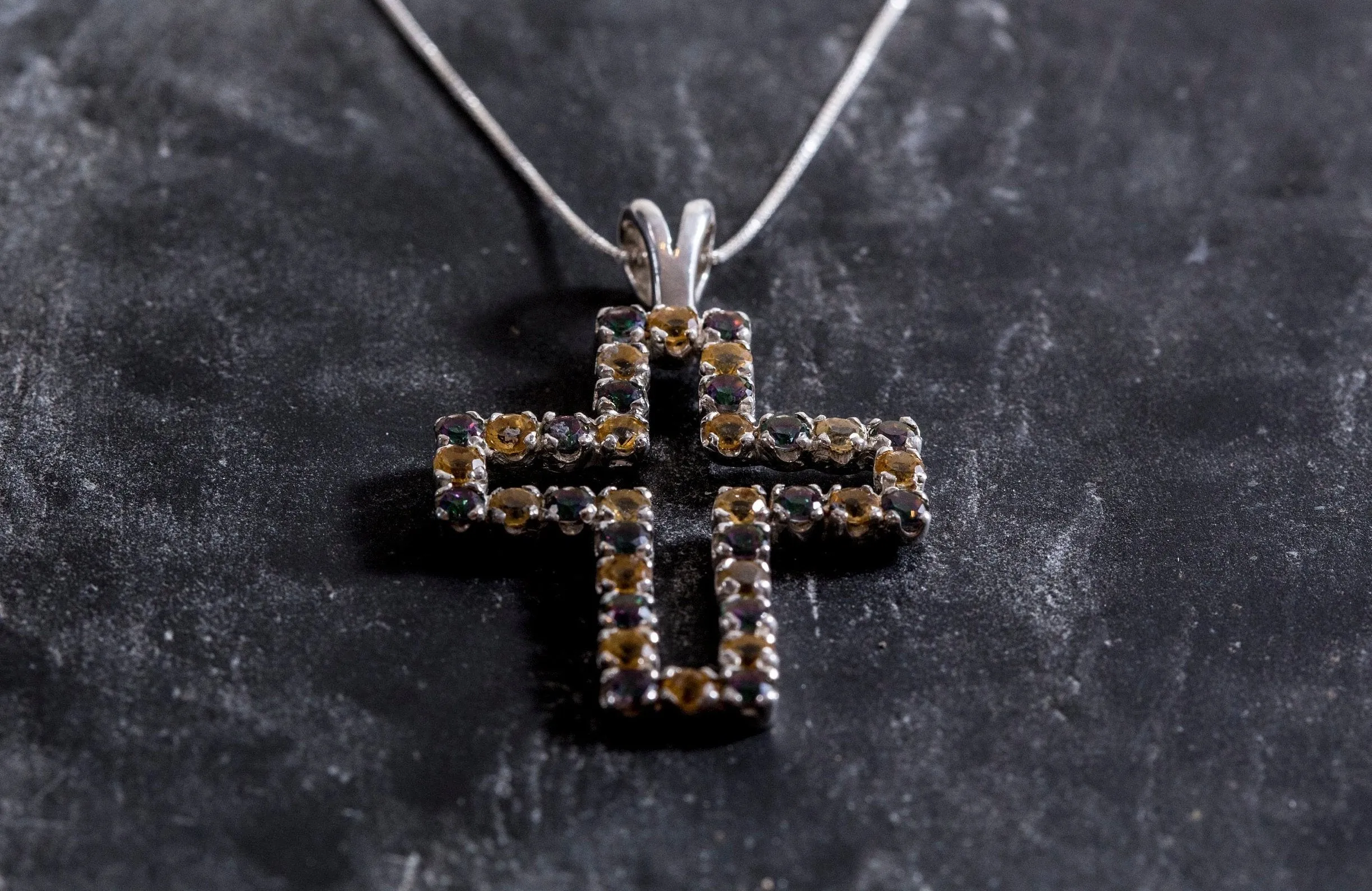 Large Cross Necklace - Genuine Topaz Pendant - Cross Citrine Necklace