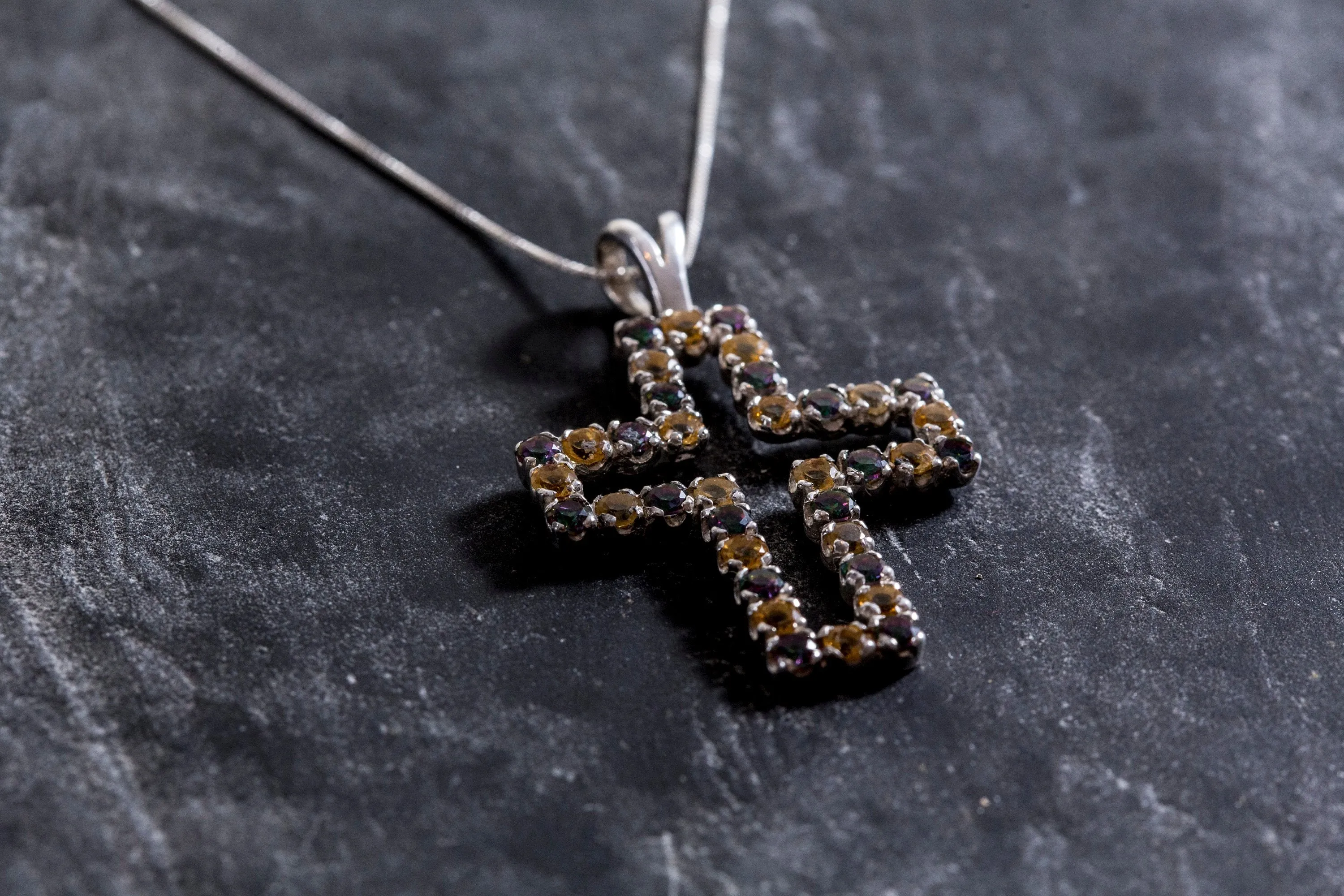 Large Cross Necklace - Genuine Topaz Pendant - Cross Citrine Necklace