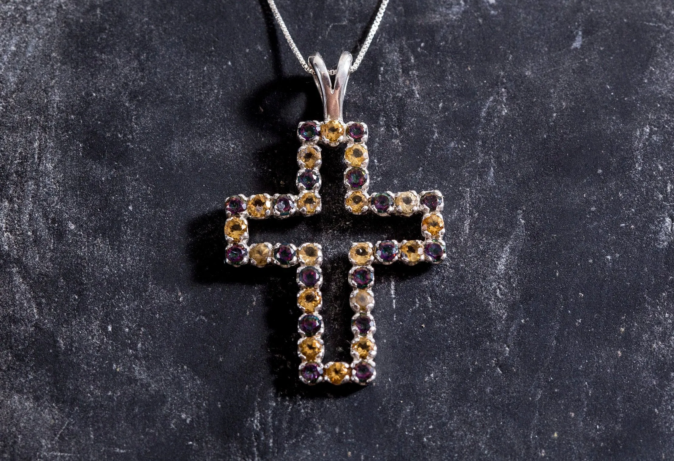 Large Cross Necklace - Genuine Topaz Pendant - Cross Citrine Necklace