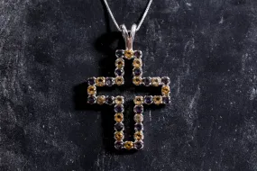 Large Cross Necklace - Genuine Topaz Pendant - Cross Citrine Necklace