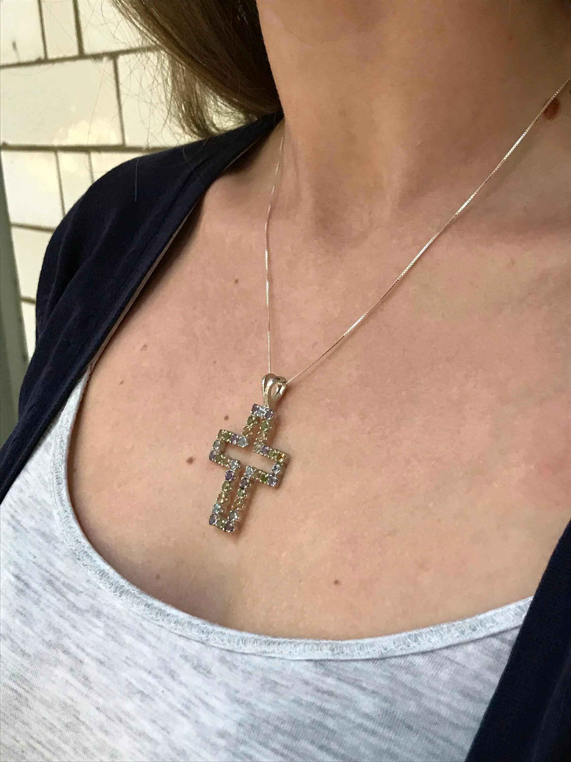 Large Cross Necklace - Genuine Topaz Pendant - Cross Citrine Necklace