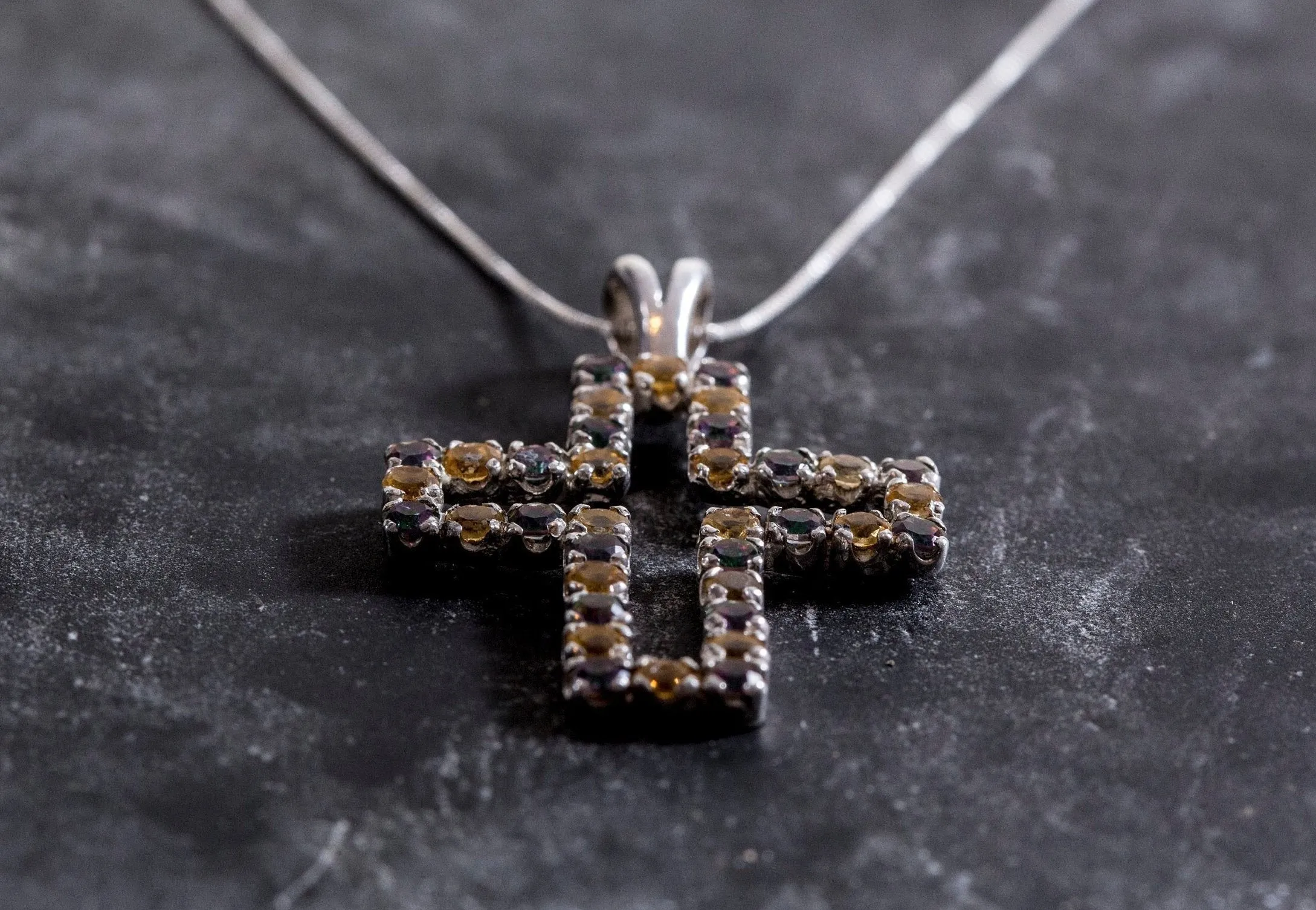 Large Cross Necklace - Genuine Topaz Pendant - Cross Citrine Necklace