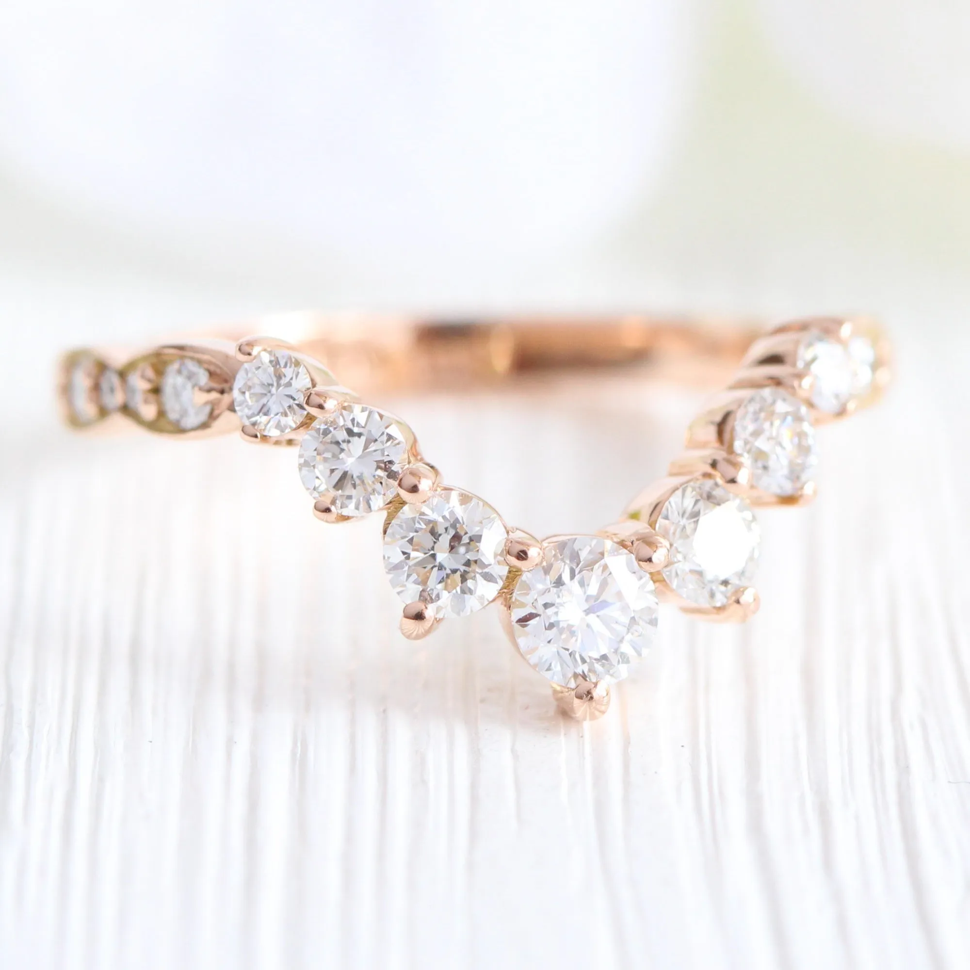 Large Tiara Halo Oval Ring Set w/ Peach Sapphire and Large 7 Diamond Scalloped Band