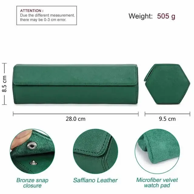 Leather Man Travel Watch Case Roll Organizer Classic Green-4 Slot