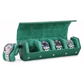 Leather Man Travel Watch Case Roll Organizer Classic Green-4 Slot