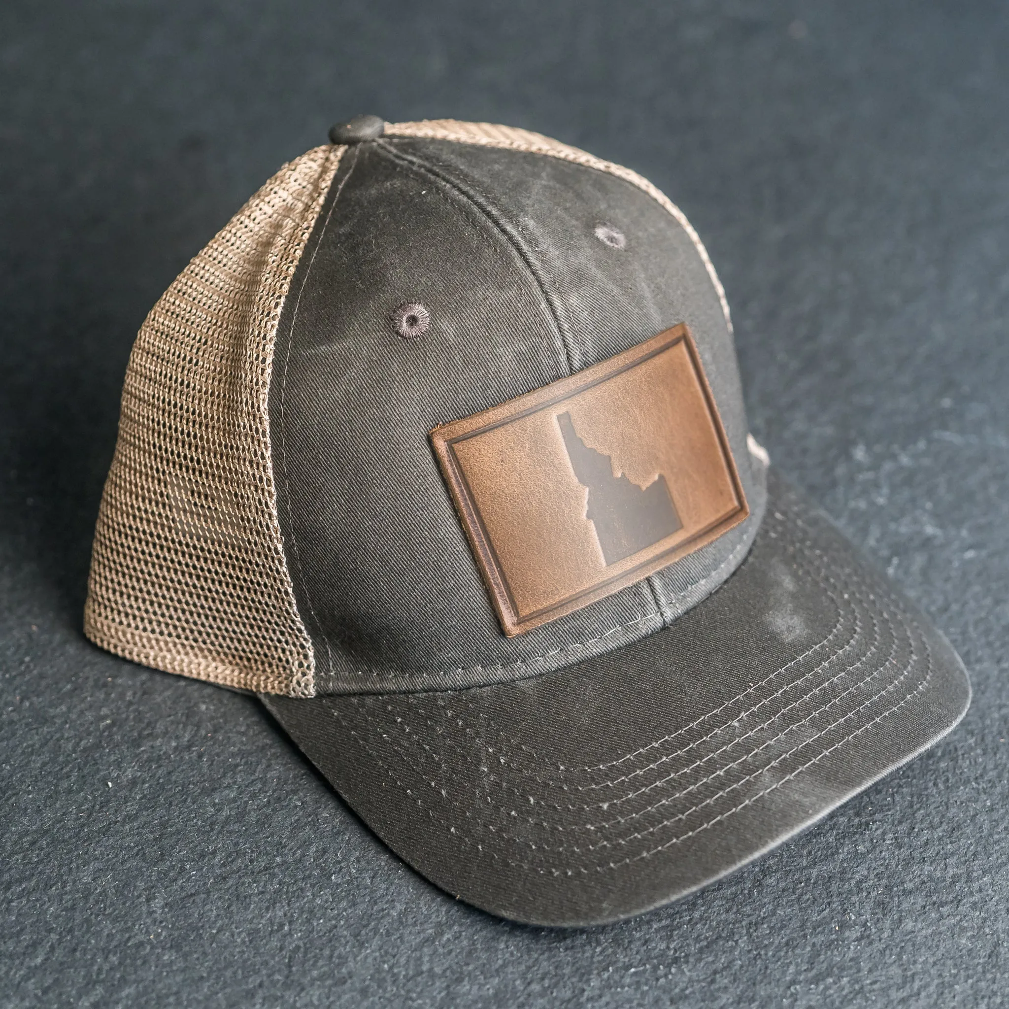 Leather Patch Ponytail Style Hat - Idaho Stamp