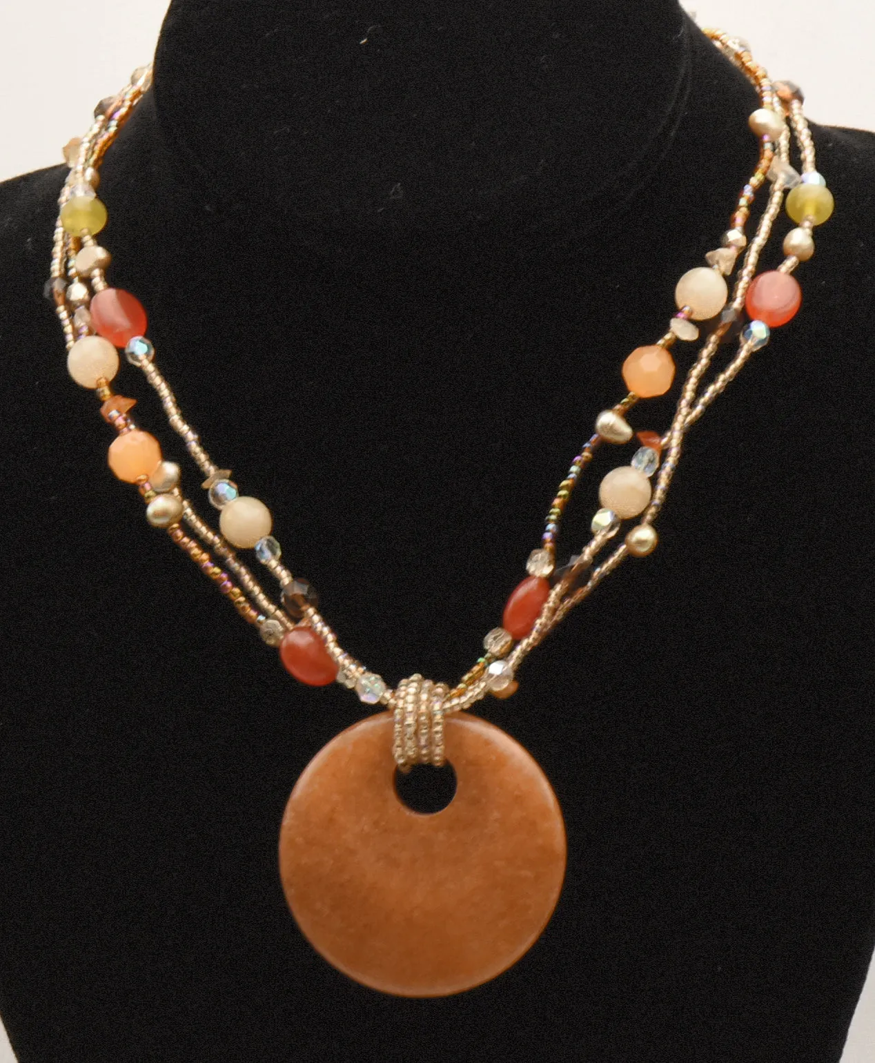 Lia Sophia - Beaded Multi-Strand Orange Stone Pendant Necklace