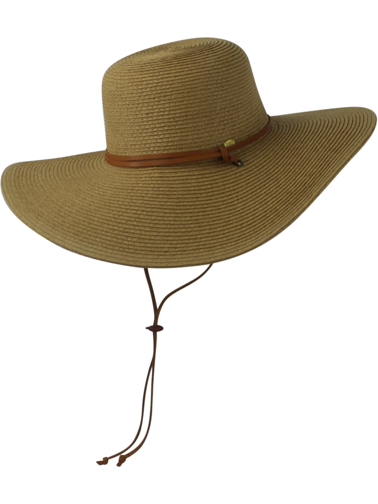 Light Brown Wide Brim Womens Sun Hat With Adjustable Lanyard UPF 50