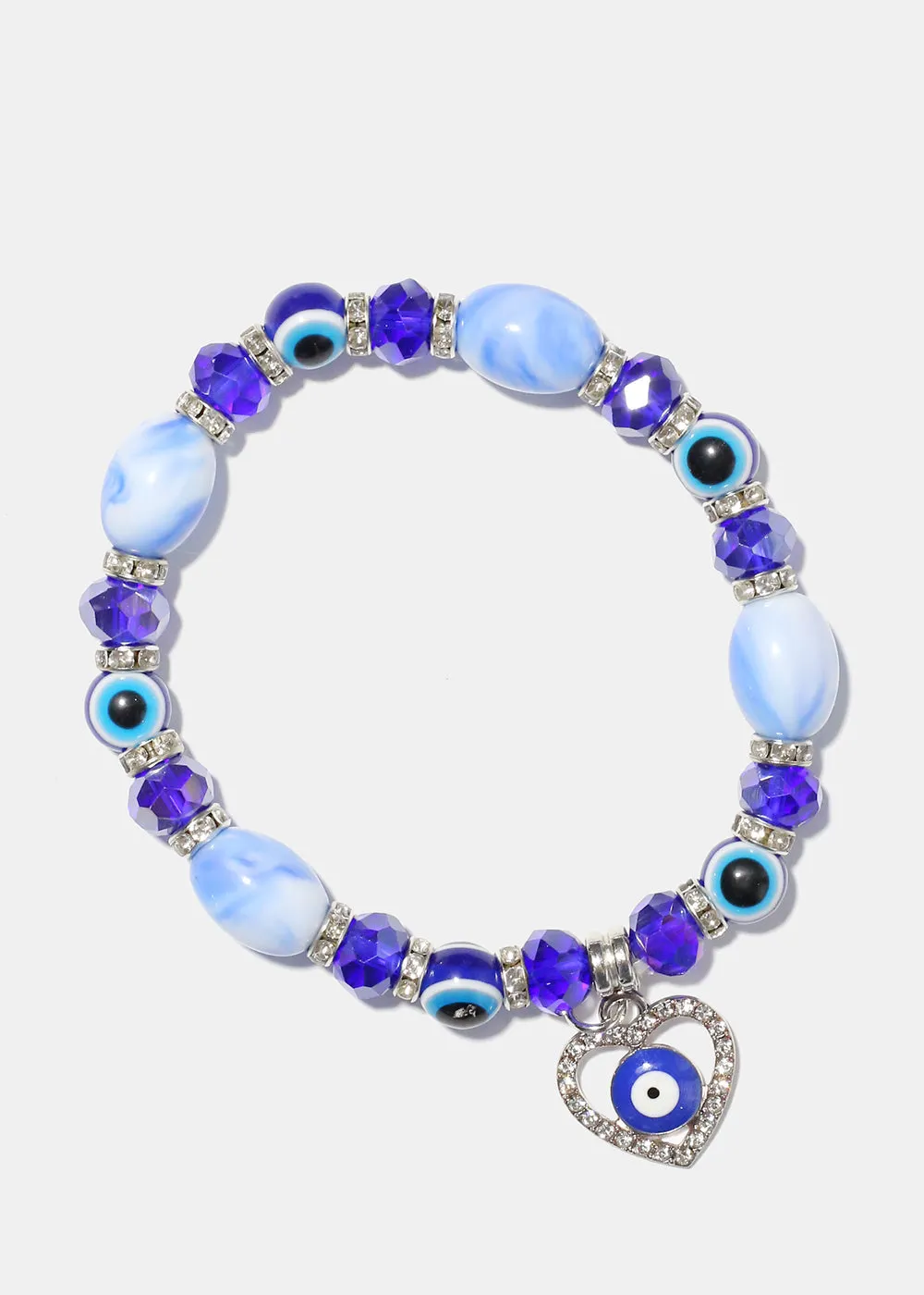 Light Color Bead Bracelet with Heart & evil Eye