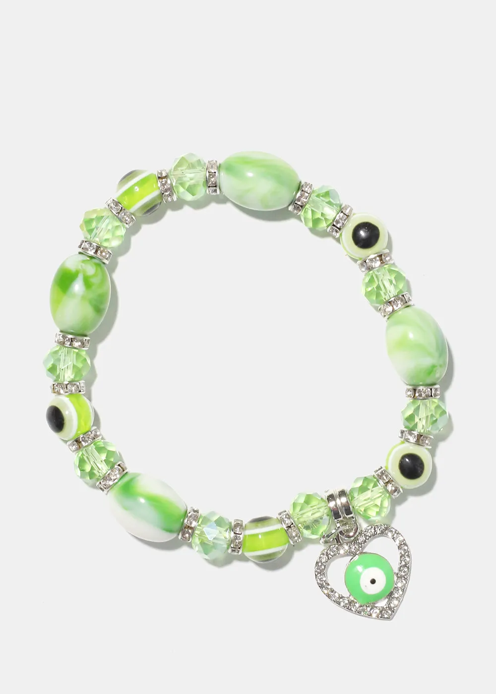 Light Color Bead Bracelet with Heart & evil Eye