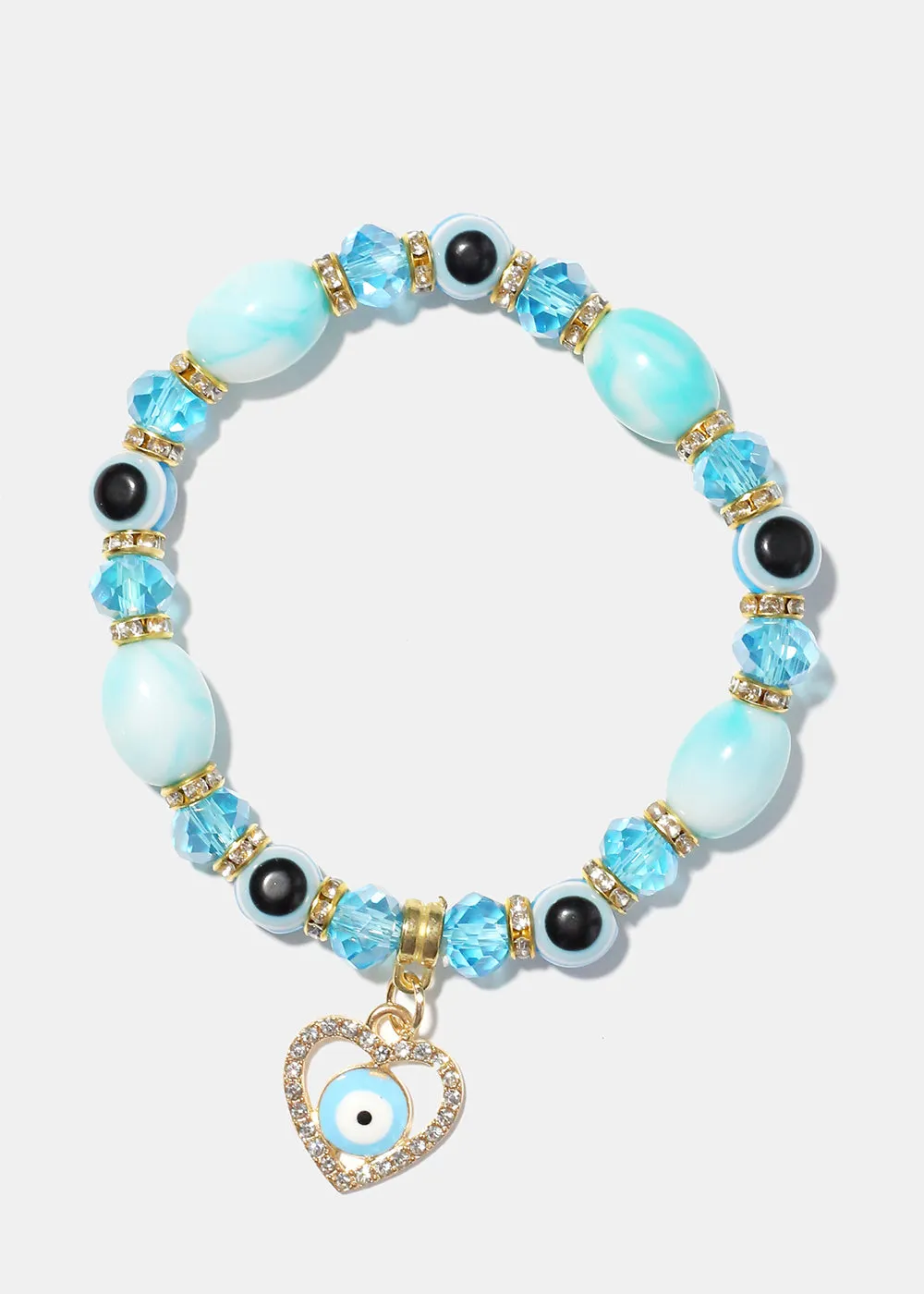 Light Color Bead Bracelet with Heart & evil Eye