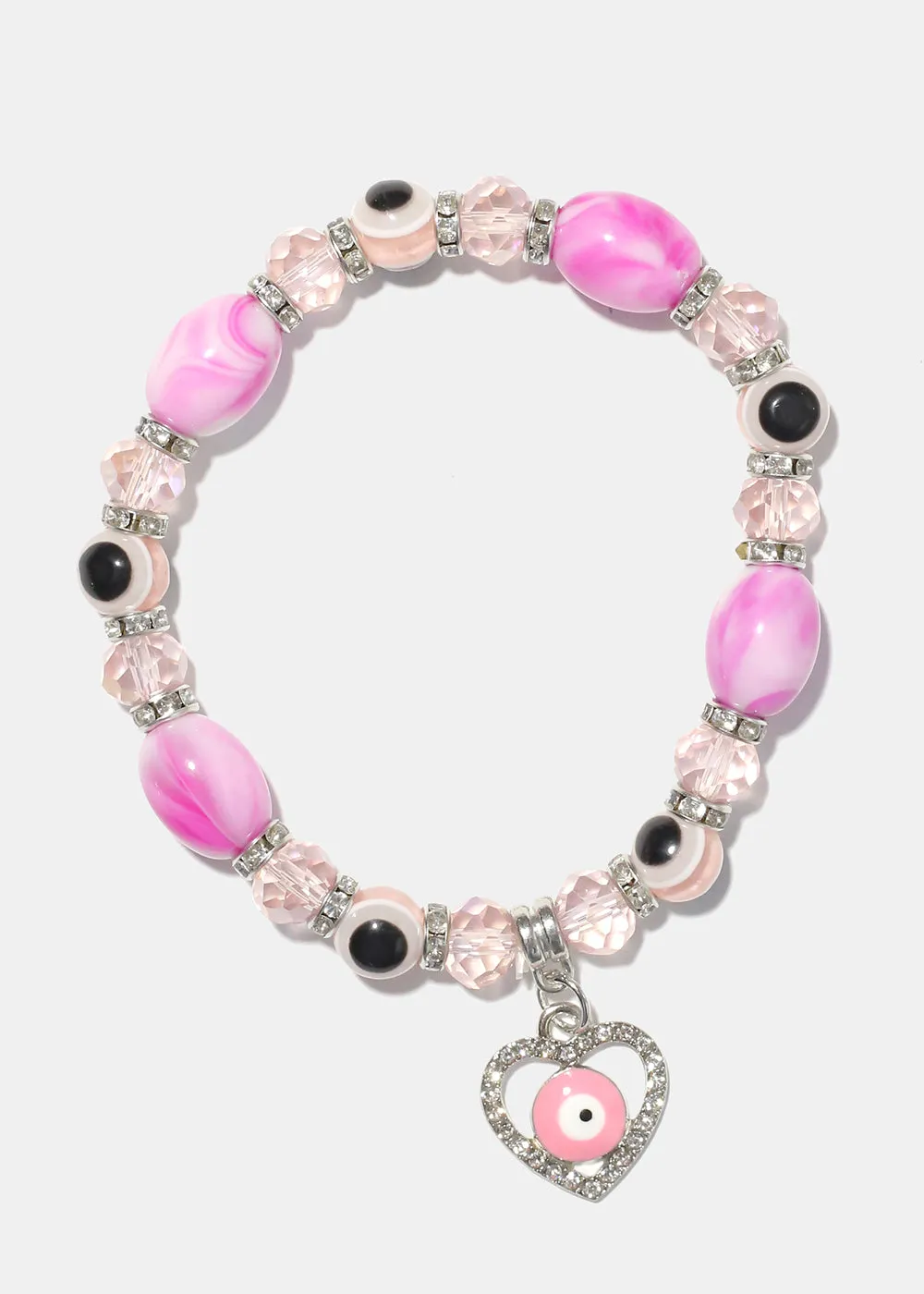 Light Color Bead Bracelet with Heart & evil Eye