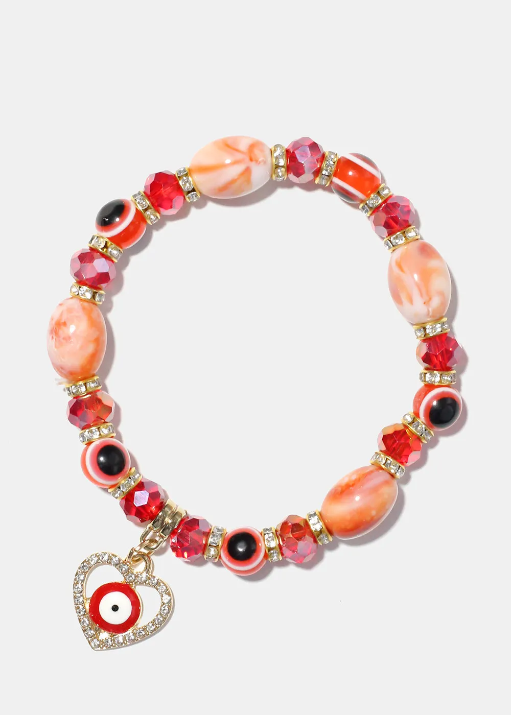 Light Color Bead Bracelet with Heart & evil Eye