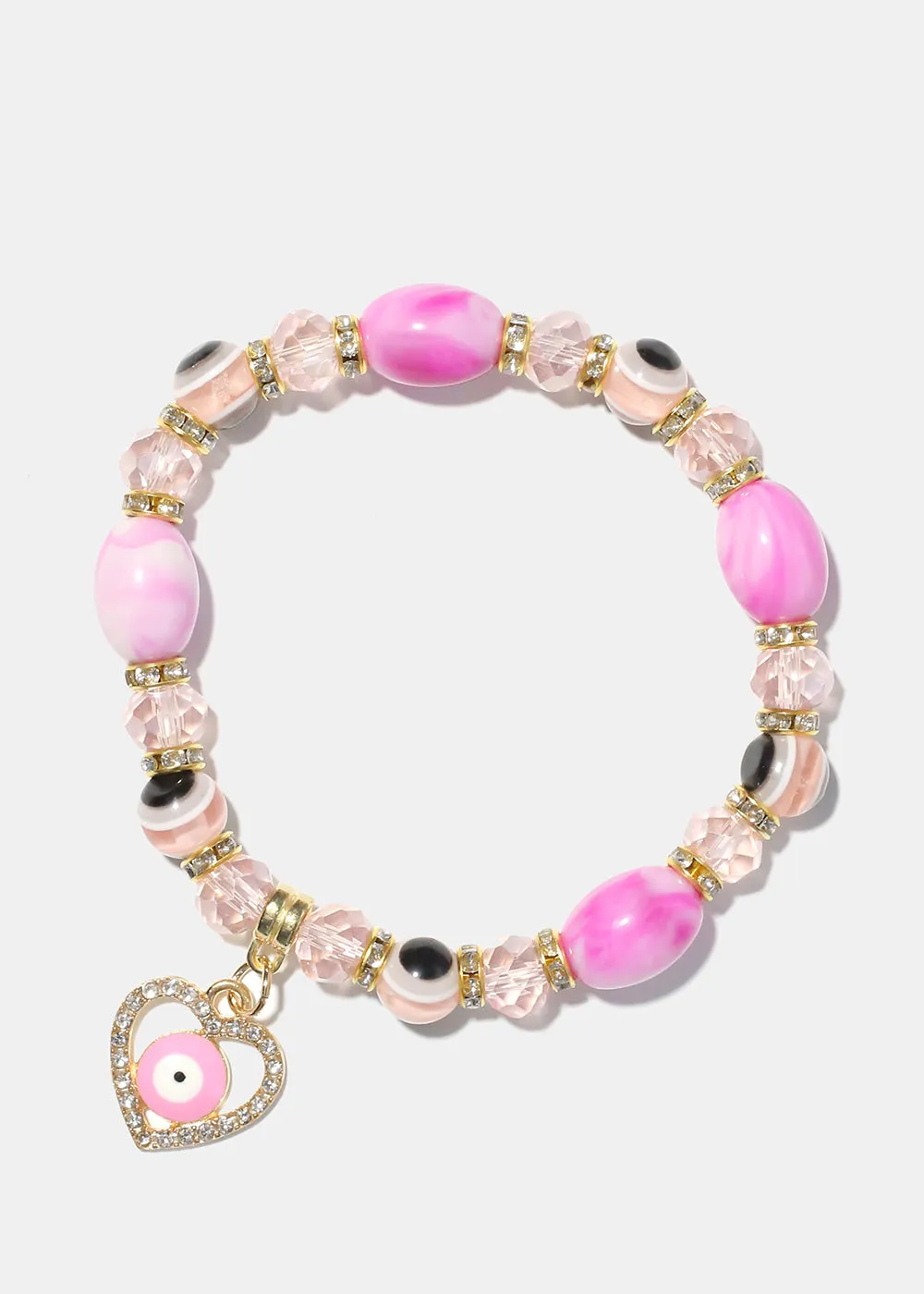 Light Color Bead Bracelet with Heart & evil Eye