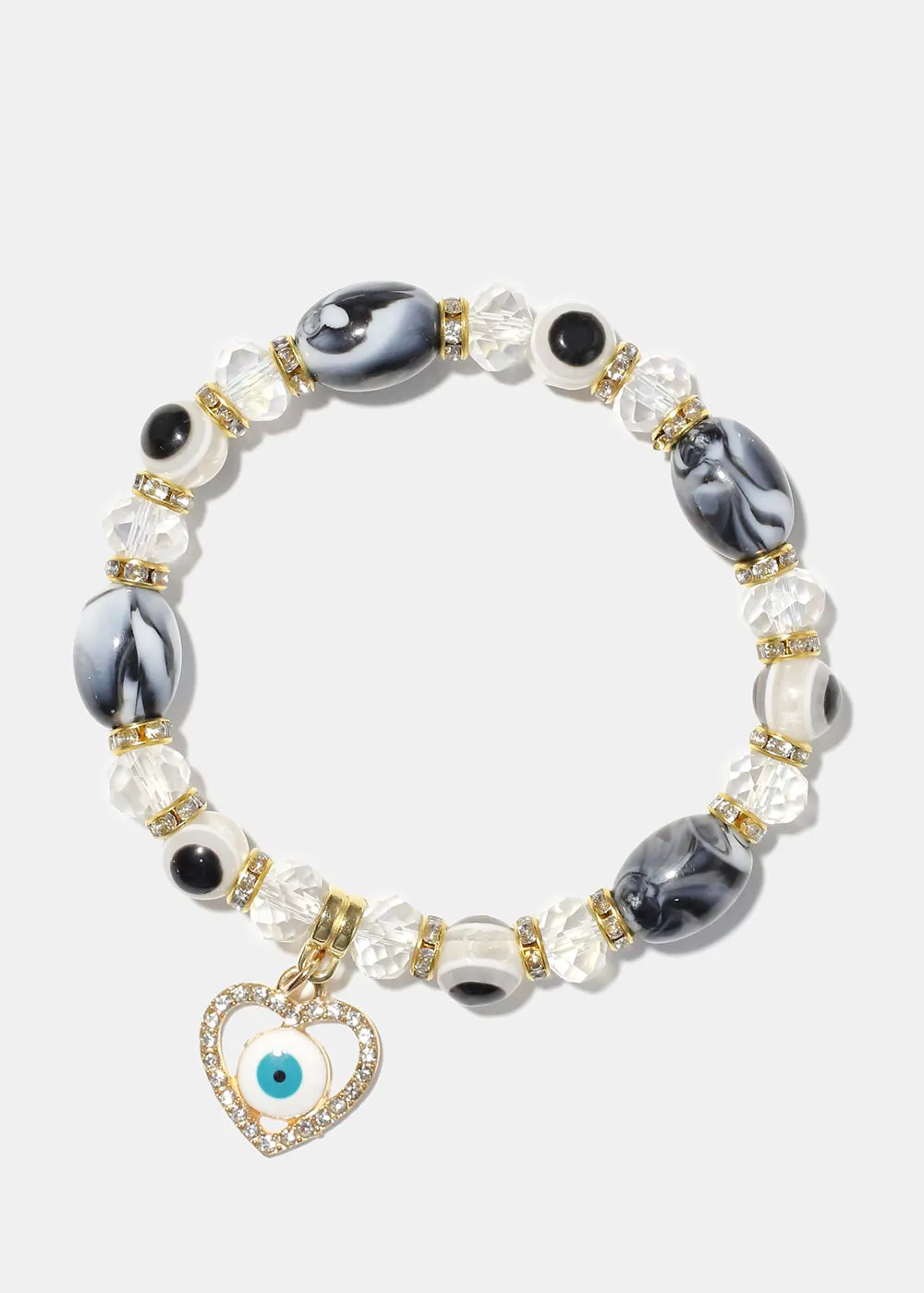 Light Color Bead Bracelet with Heart & evil Eye