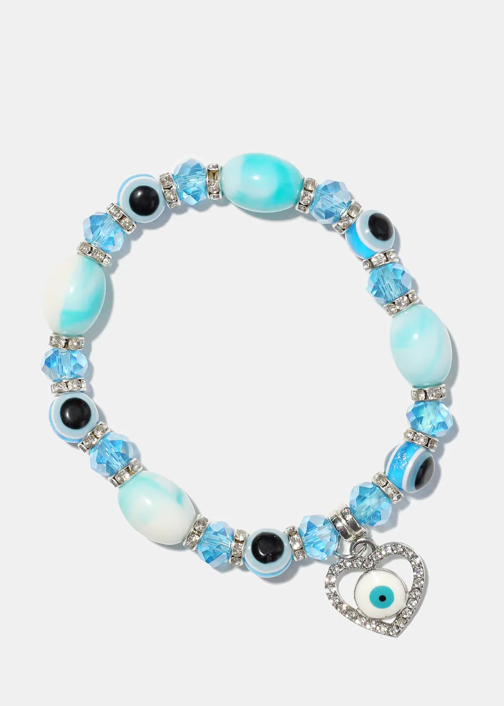 Light Color Bead Bracelet with Heart & evil Eye