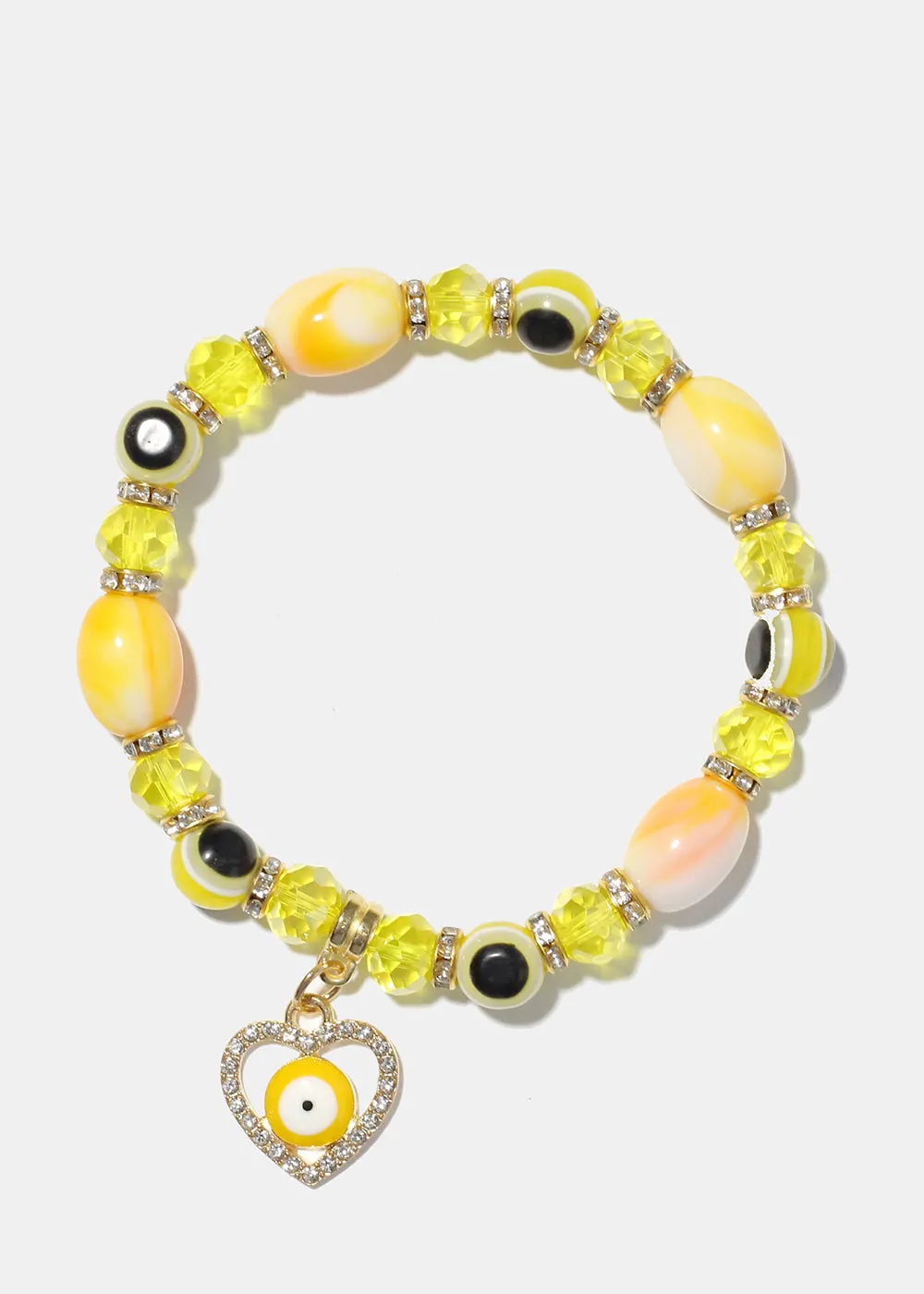 Light Color Bead Bracelet with Heart & evil Eye